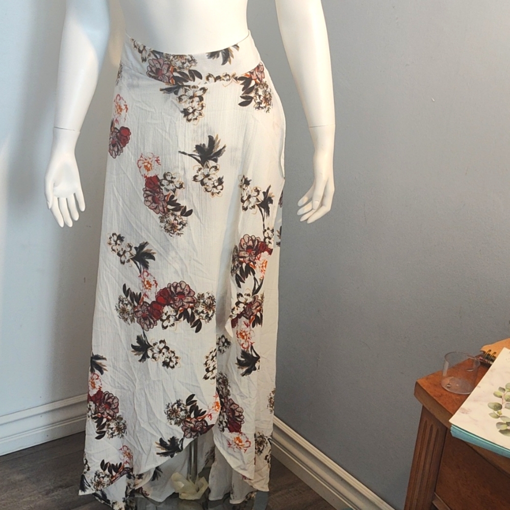 OEUVRE Floral Maxi Skirt in Cream and Brown